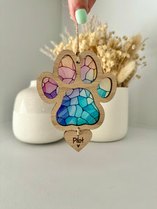 Dog paw stained glass memorial decoration