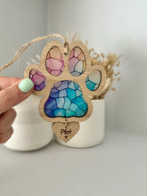 Load image into Gallery viewer, Dog paw stained glass memorial decoration
