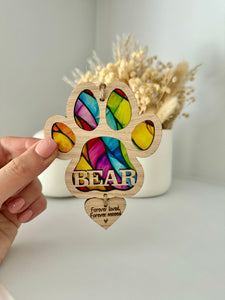 Vibrant Stained Glass Dog paw memorial decoration