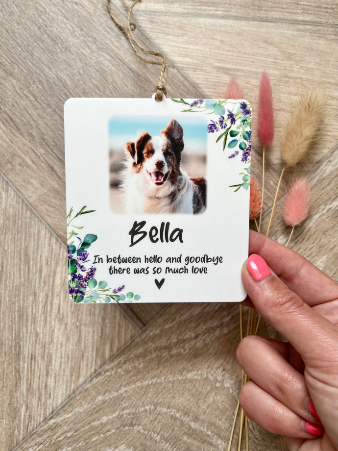 Dog photo purple eucalyptus plaque