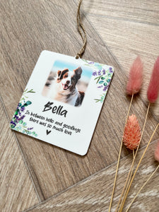 Dog photo purple eucalyptus plaque