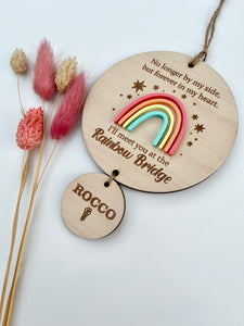 Lighter wood Vibrant Rainbow bridge plaque