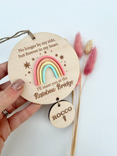 Load image into Gallery viewer, Lighter wood Vibrant Rainbow bridge plaque
