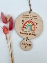 Load image into Gallery viewer, Lighter wood Vibrant Rainbow bridge plaque
